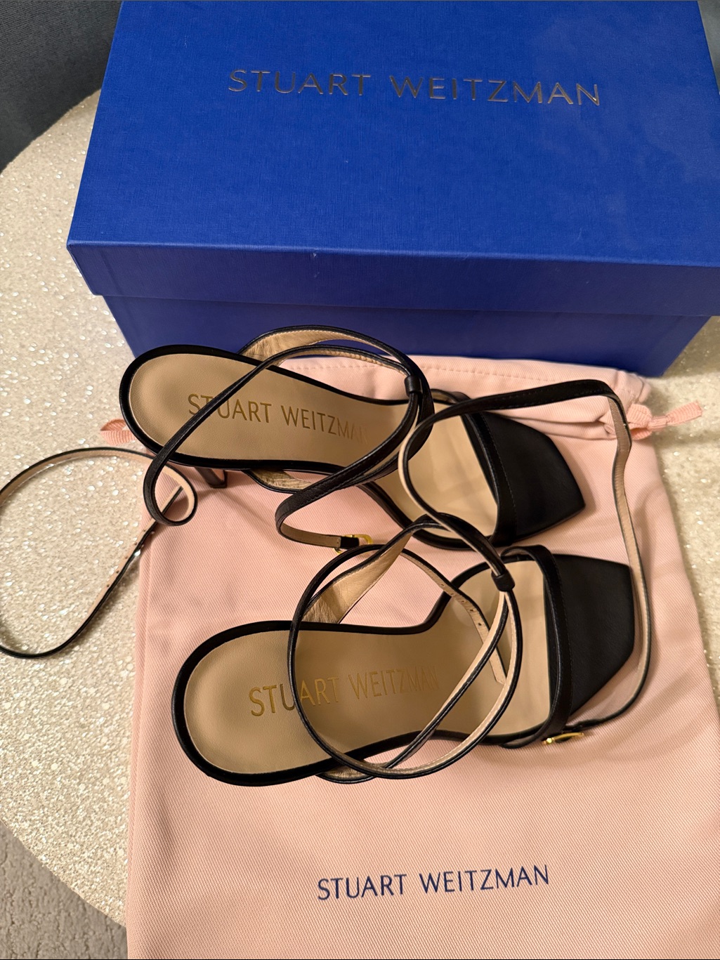 Stuart Weitzman Black Strappy Lace-Up Heels